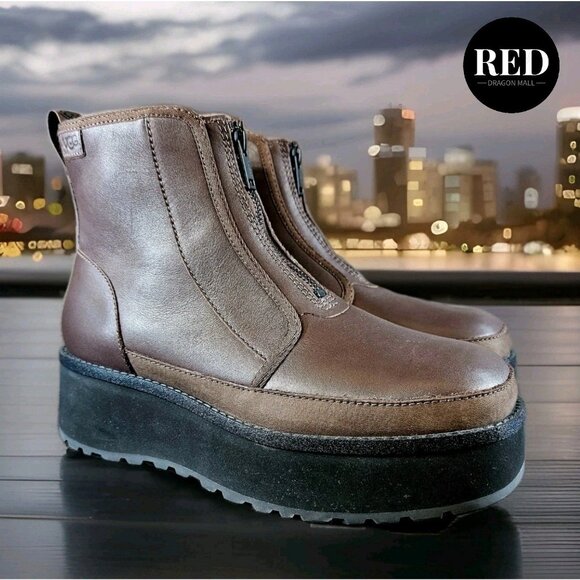 UGG CITYFUNC ZIP BURNT CEDAR LEATHER WATERPROOF ZIP BOOTS - WOMEN'S SIZE 9.5 - Picture 3 of 14